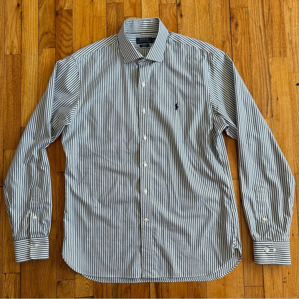 Polo Ralph Lauren Grey & White Striped Slim Fit Shirt 16 1/2 36/37